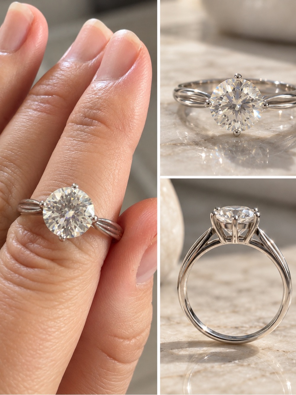 2 CT Round Moissanite Solitaire Ring Size 7 Silver Tone Split Shank